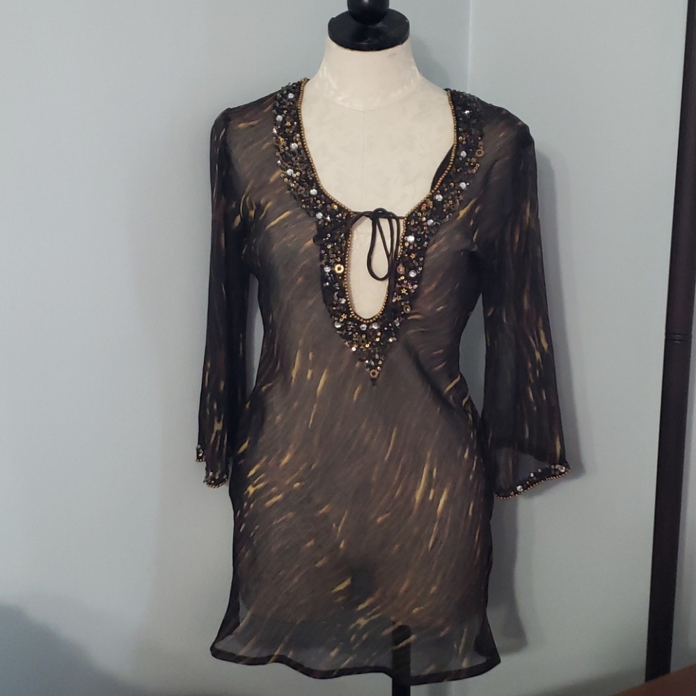 Solitaire Animal Print Sequin and Bead Tunic
